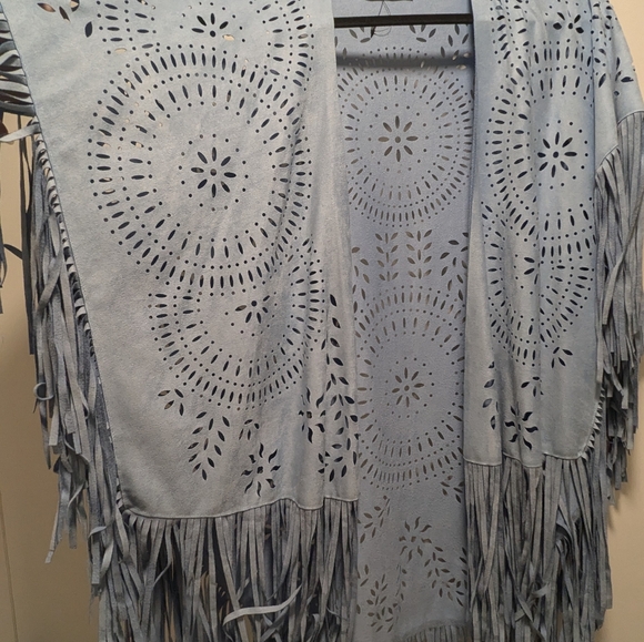 Cut Out Shawl Blue - Picture 8 of 9